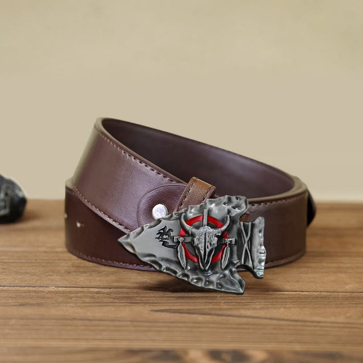 Cintura in pelle con fibbia a forma di toro a forma di punta di freccia fai da te da uomo - Argento antico - Cintura PU marrone (40) - image 11