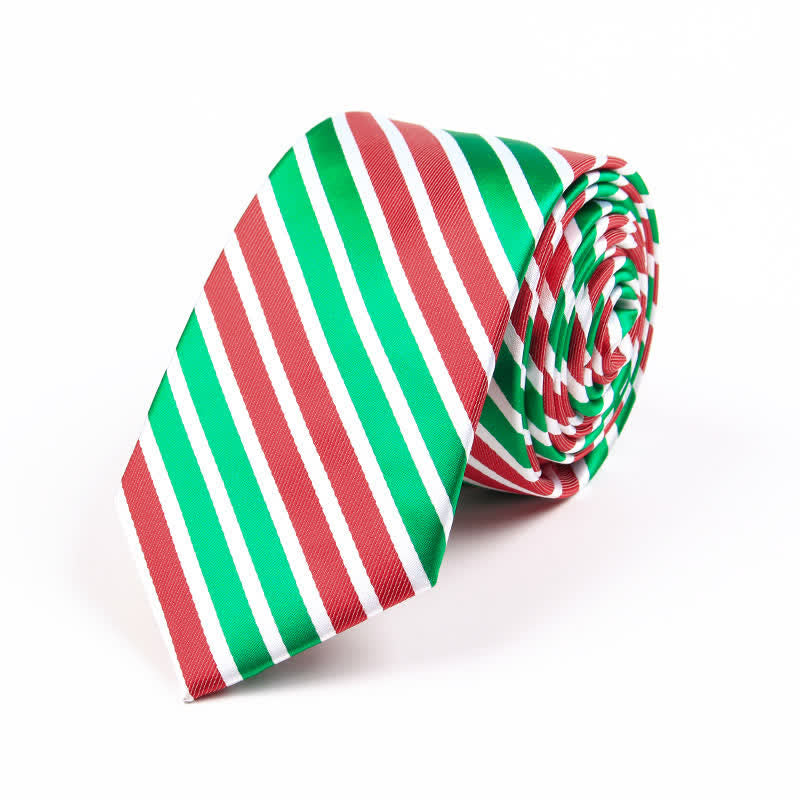 Cravatta da uomo con elemento natalizio Santa Vibe - Strisce verdi e rosse - image 10