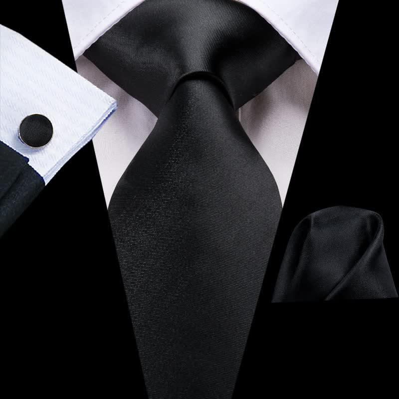 Set di 3 cravatte da uomo nere di colore nobile - Nero - image 0