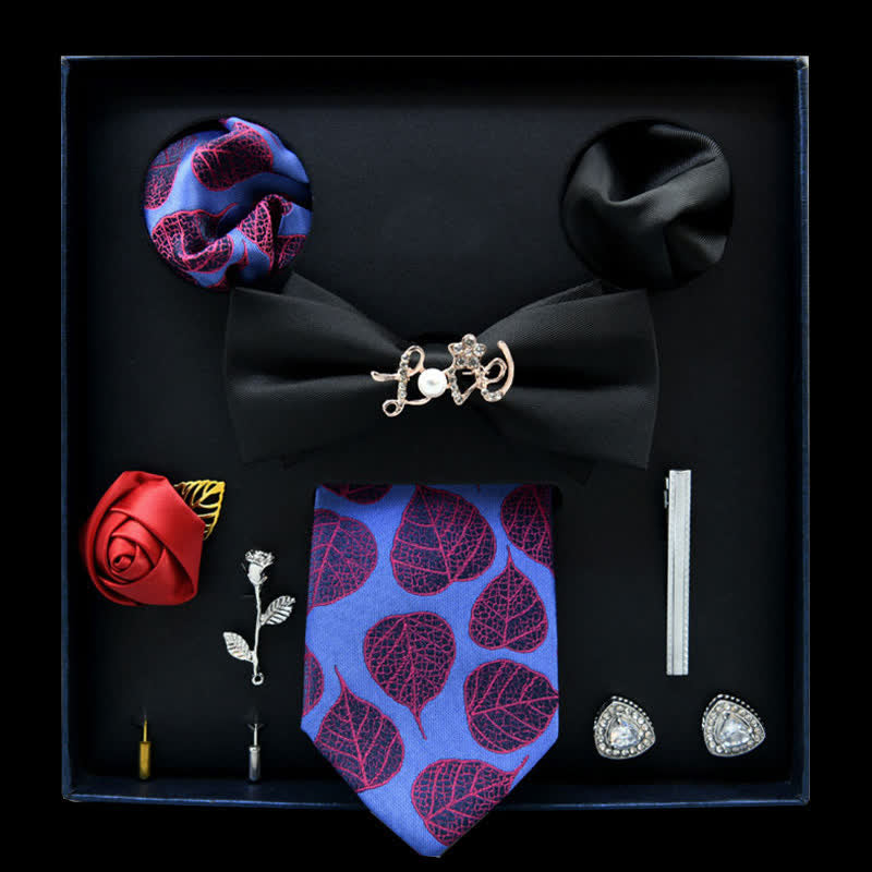 8 pezzi papillon casual floreale nero e blu fiordaliso in scatola regalo - Nero&FiordalisoBlu - image 0