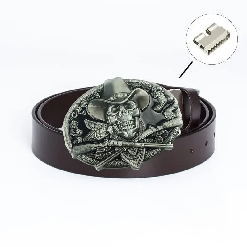 Cintura in pelle da uomo con teschio pirata e pistole incrociate - Legatura di ferro - Smalto marrone/nero - 46 - image 22