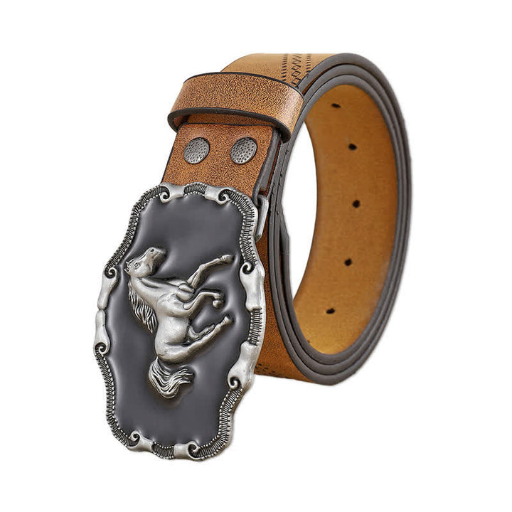Cintura da uomo in pelle con fibbia classica in argento a forma di cavallo da corsa - Perù - 42 - image 0