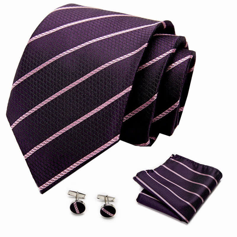 Set di 3 cravatte a righe color magenta scuro alla moda da uomo - image 1
