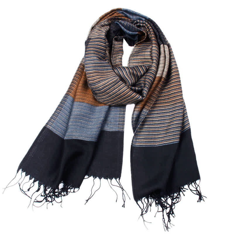 Sciarpa classica a righe con nappe bifacciali da uomo - image 1