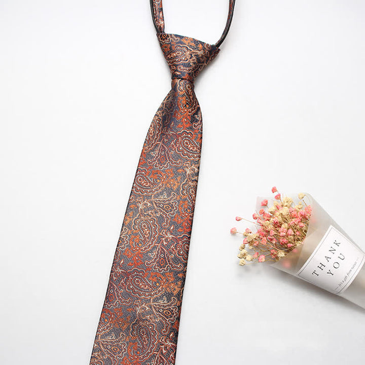 Cravatta con cerniera e motivo floreale Paisley retrò da uomo - Paisley dorato - image 4