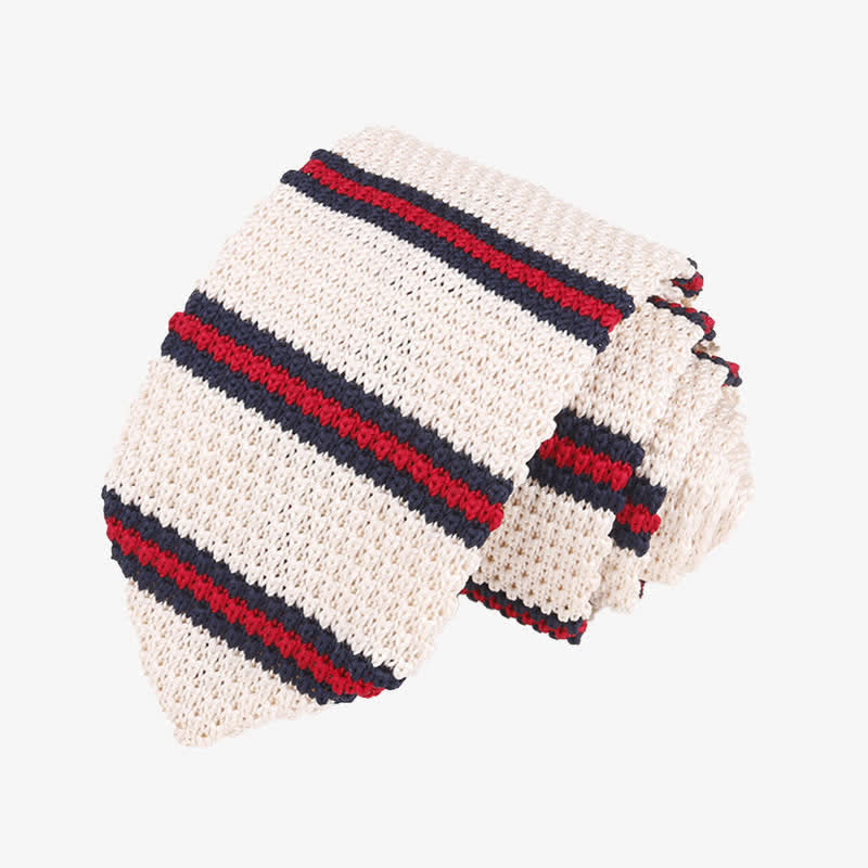 Cravatta da uomo in maglia a righe orizzontali - Bianco e rosso - image 2