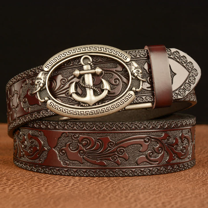 Cintura in pelle con fibbia ad ancora nautica da uomo - Argento e marrone - 46 - image 12