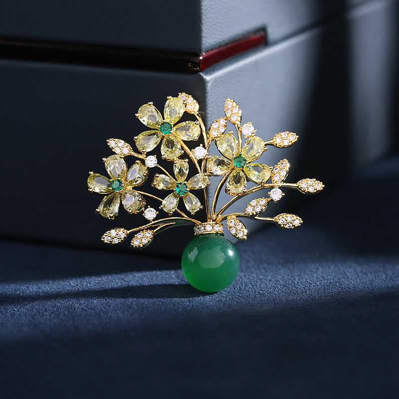 Spilla a forma di vaso con bouquet di fiori da donna - Verde - image 0