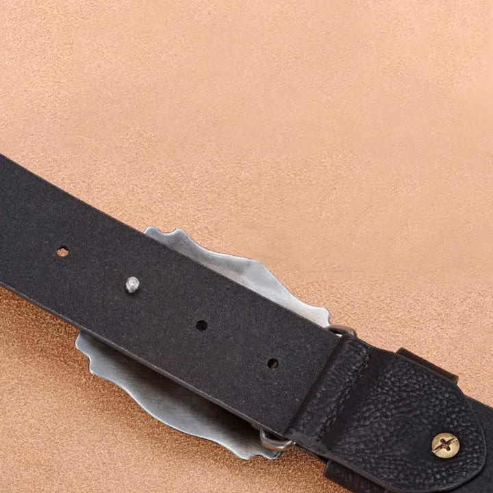 Cintura da uomo in pelle di toro con rivetti punk e corna lunghe dorate - image 5
