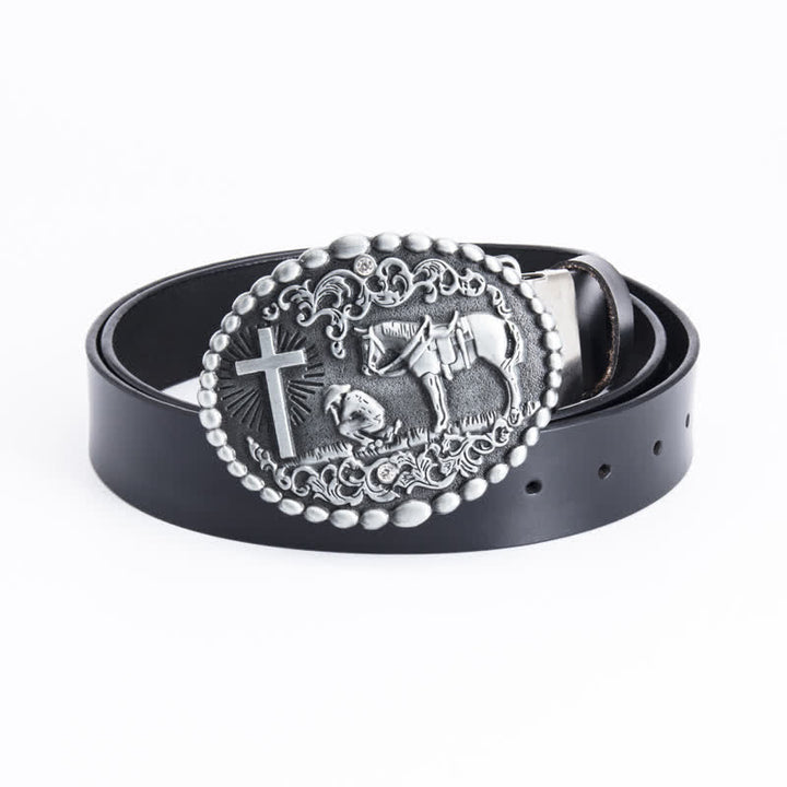 Cintura da preghiera inginocchiata in pelle con croce di cavallo da uomo - Legatura di ferro - Nero - 46 - image 17