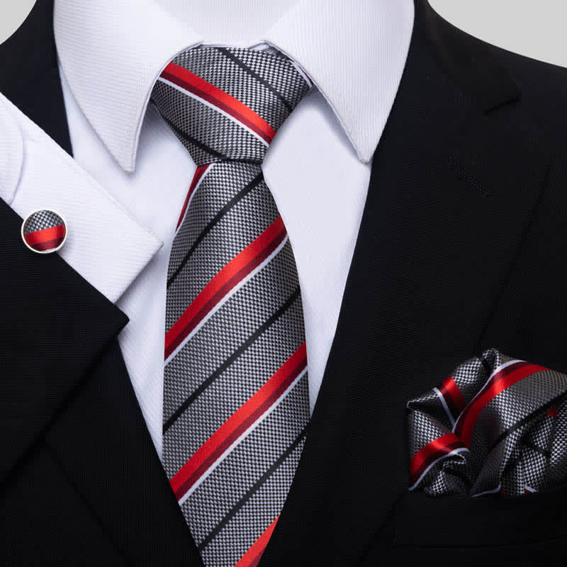 Set di 3 cravatte a righe grigie e rosse da uomo - Grigio e rosso - image 0