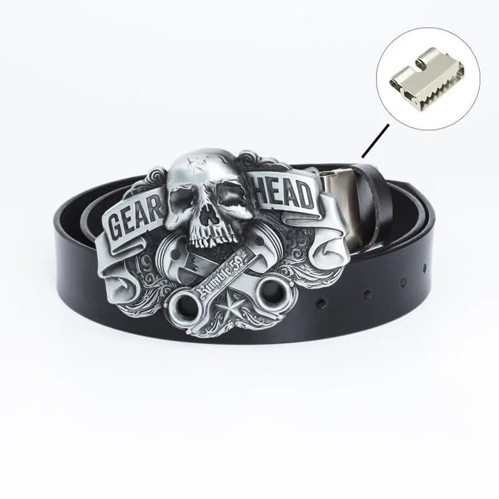 Cintura in pelle punk con testa di teschio elegante da uomo - Legatura di ferro - Nero - 46 - image 16