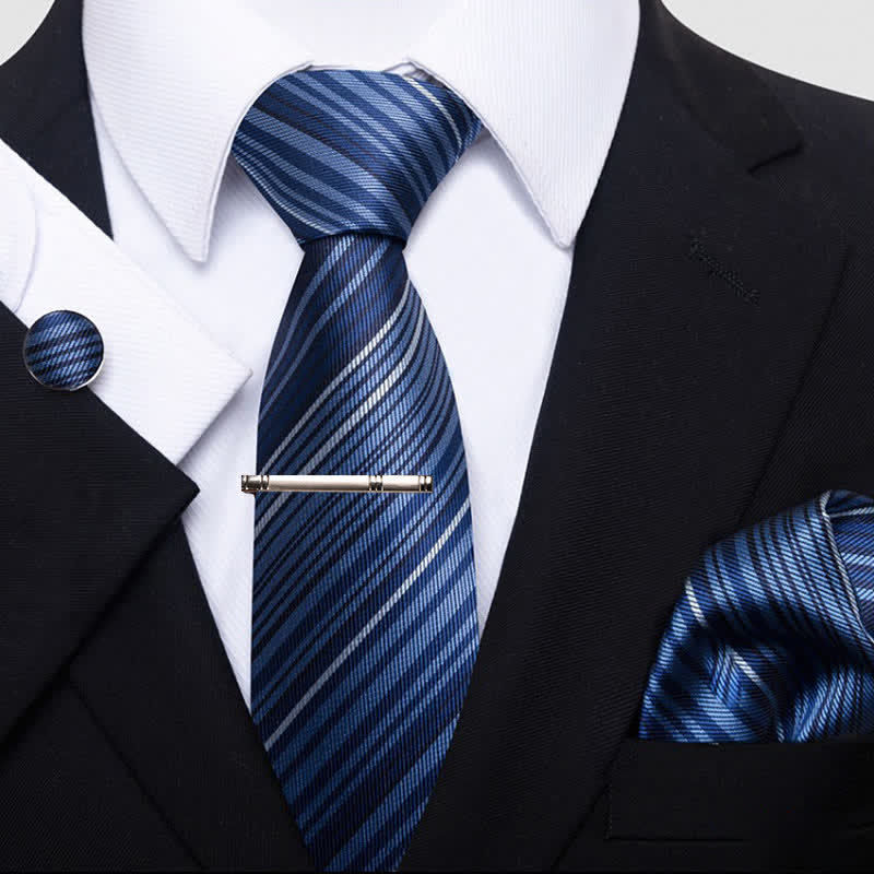 Set di 4 cravatte a righe formali da uomo blu scuro - Blu scuro - image 0