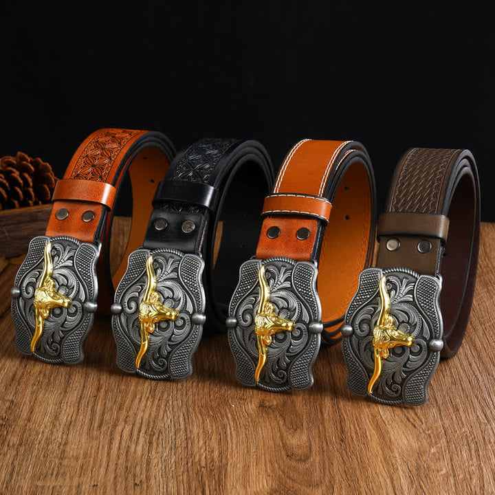 Cintura da uomo in pelle di toro Longhorn dorata quadrata - image 1