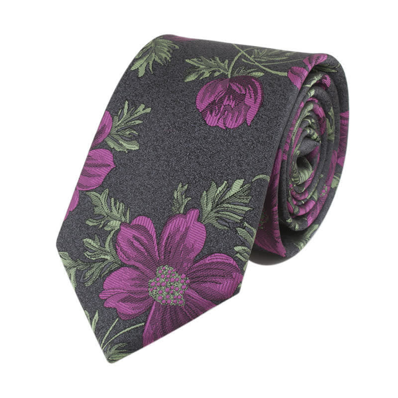 Cravatta da uomo con fiore e gambo - Viola e grigio - image 4