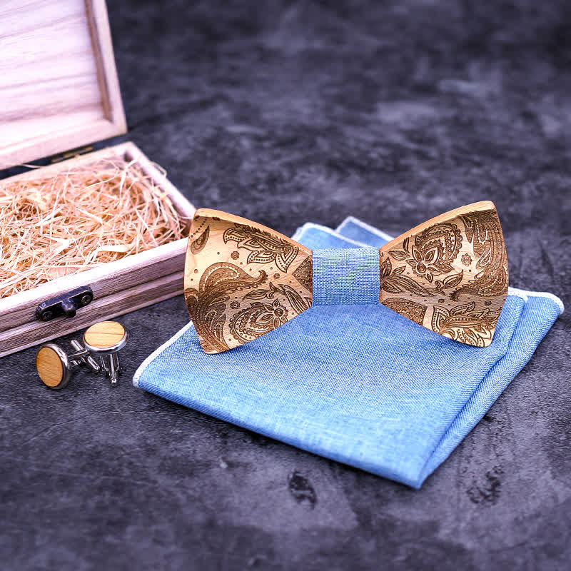 Set di 3 papillon in legno con motivo Paisley da uomo - image 2
