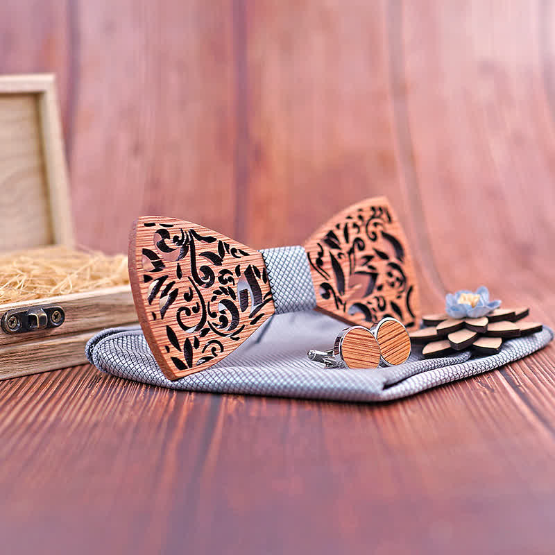 Set di 4 papillon in legno cavo da uomo con pianta - image 2