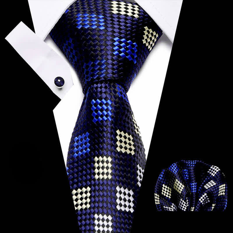 Set di 3 cravatte a scacchi blu navy e gialle da uomo - Blu marino e giallo - image 0