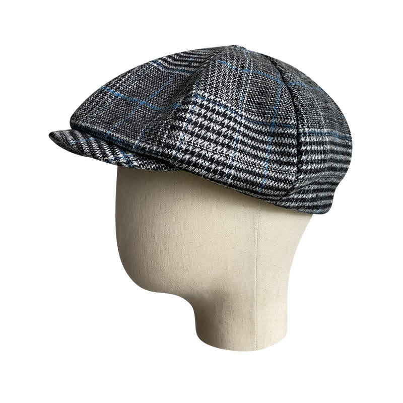 Berretto basco ottagonale scozzese grigio e blu Newsboy - image 3