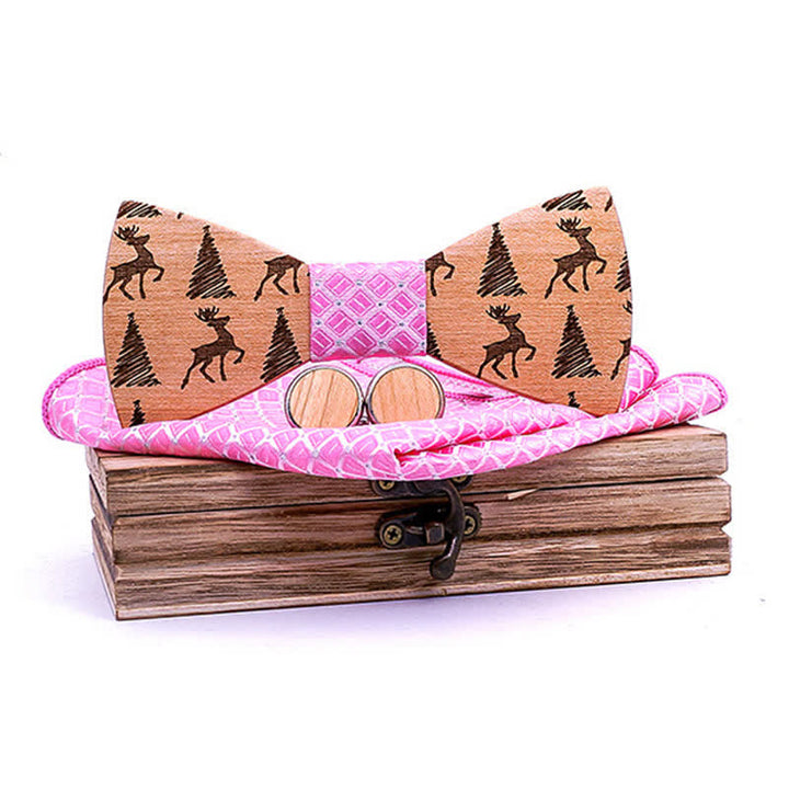 Set di 3 papillon in legno con motivo a cervo e albero di Natale da uomo - Rosa - image 7
