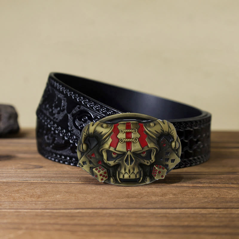 Cintura in pelle con fibbia Joker Clown Skull fai da te da uomo - Bronzo antico - Cintura nera intagliata (40) - image 17