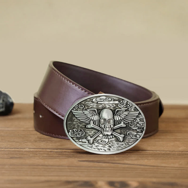 Cintura in pelle con fibbia porta birra creativa fai da te a forma di teschio e angelo da uomo - Argento - Cintura PU marrone (40) - image 16