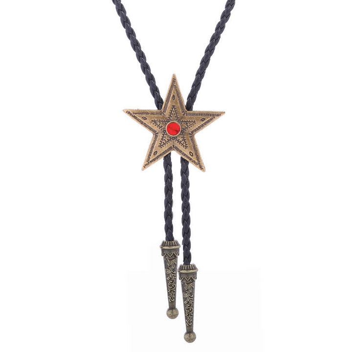 Collana con ciondolo a forma di stella in pietra naturale vintage Bolo Tie - Rosso - Oro antico - image 13