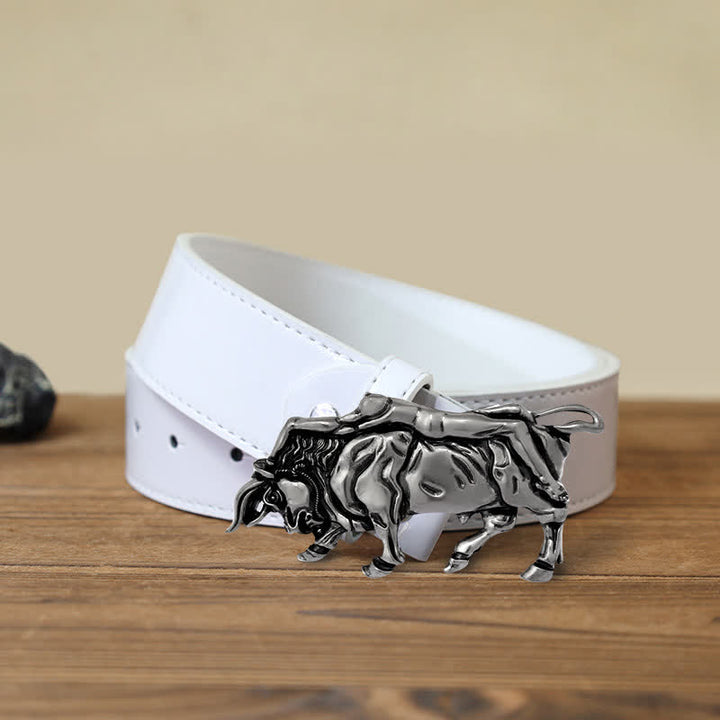 Cintura in pelle con fibbia a forma di toro in argento autentico fai da te da uomo - Toro - Cintura PU bianca (40) - image 6