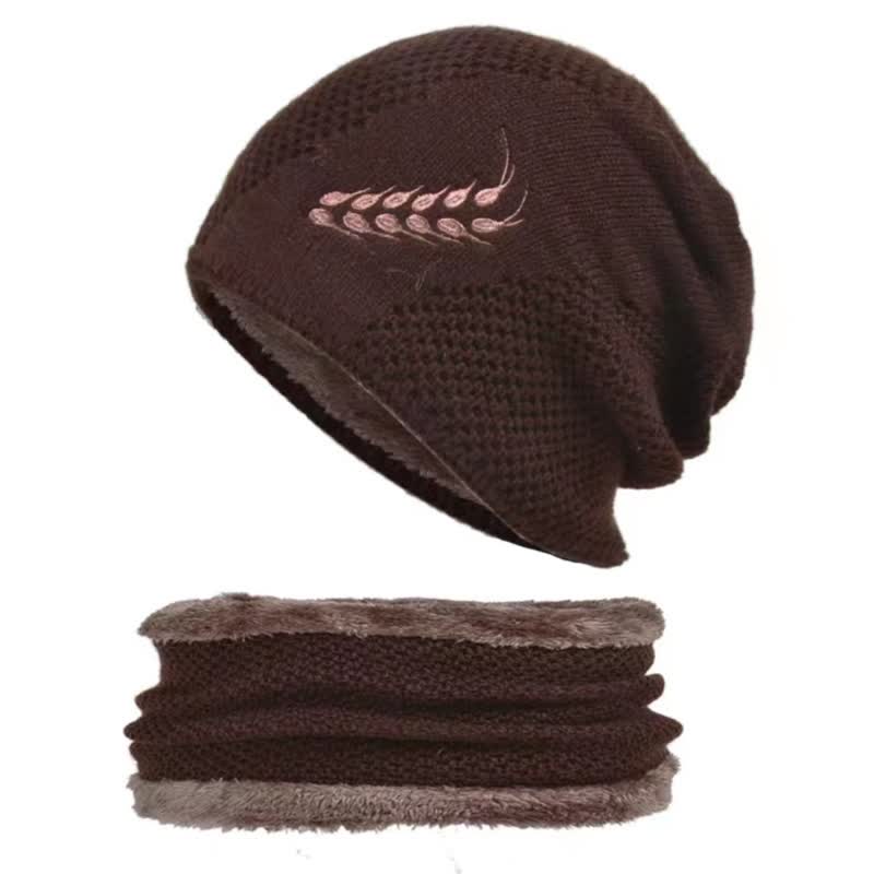 Set di 2 cappelli e scaldacollo con ricamo a forma di grano - Caffè - Regolabile (22"-23 5/8") - image 12