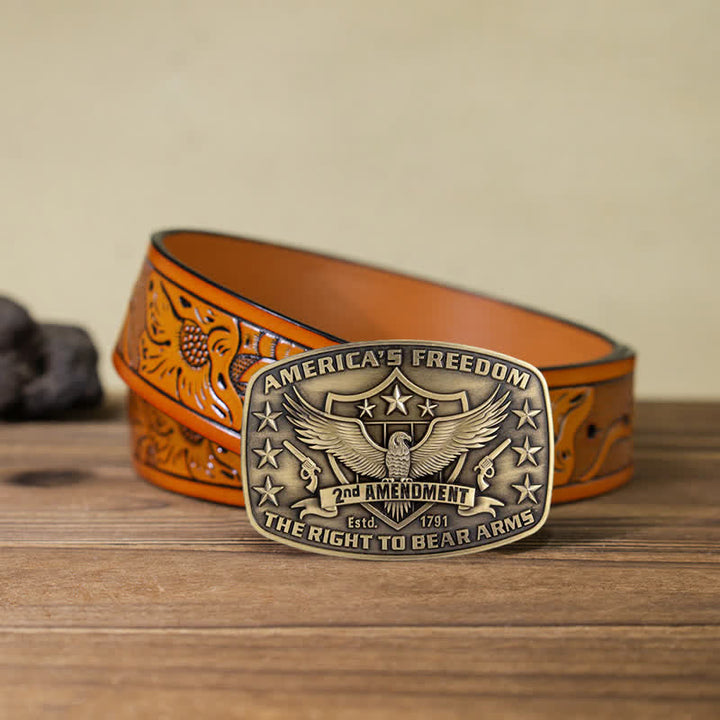 Cintura in pelle con fibbia America's Freedom Eagle fai da te da uomo - Bronzo antico - Cintura intagliata arancione (40) - image 24
