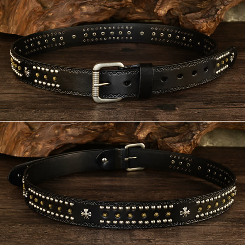 Cintura unisex con decorazione a borchie e borchie incrociate in stile rock - image 12