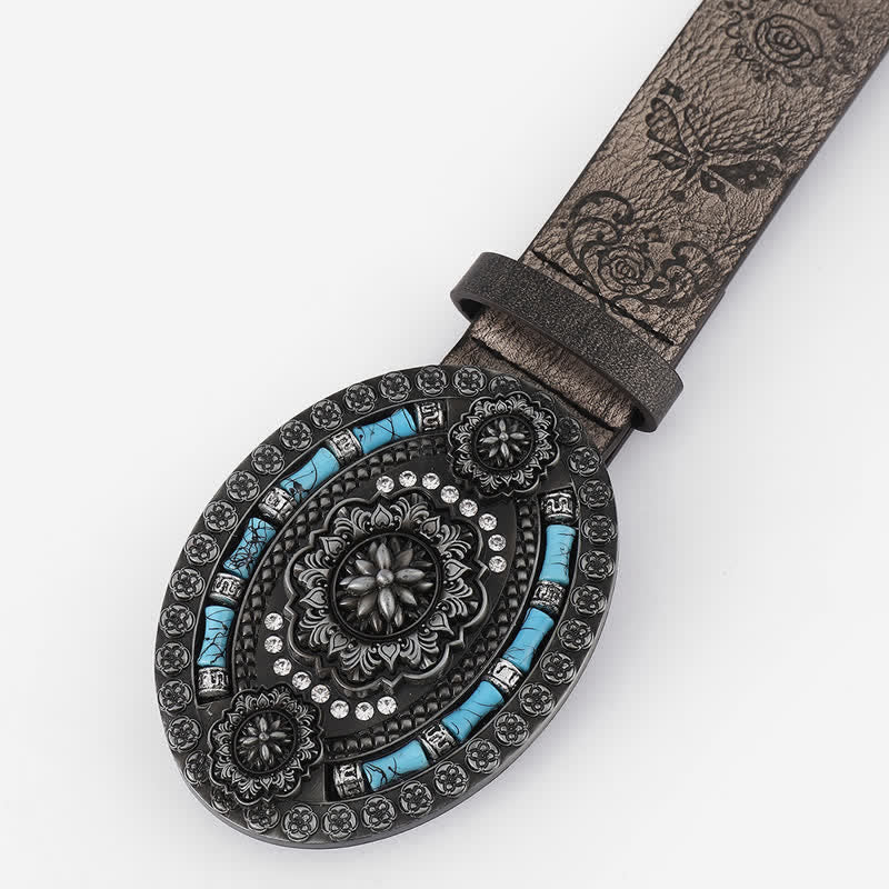 Cintura in pelle con decorazione floreale turchese bohémien da uomo - image 1