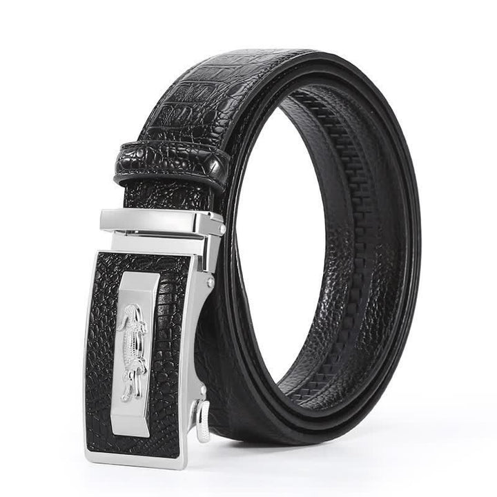 Cintura da uomo in pelle con fibbia automatica con motivo coccodrillo - Stile n. 2 - Nero / Argento - 44 - image 12