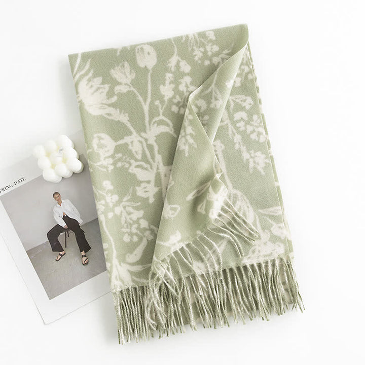 Sciarpa botanica con fiori dolci color crema da donna - Verde - image 13
