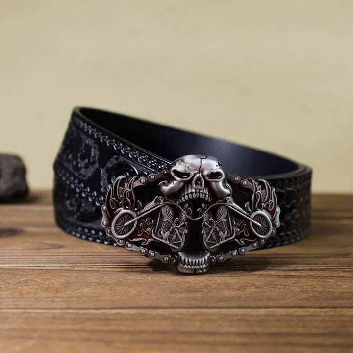 Cintura in pelle con fibbia a forma di testa di fantasma da motociclista fai da te da uomo - Cranio - Cintura nera intagliata (40) - image 8