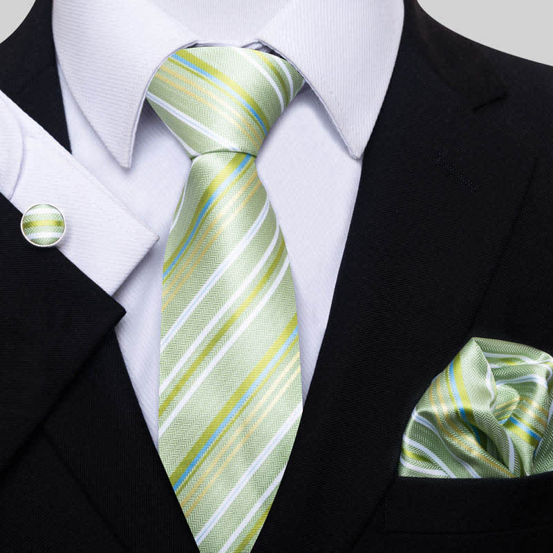 Set di 3 cravatte a righe verde lime da uomo - Verde lime - image 0