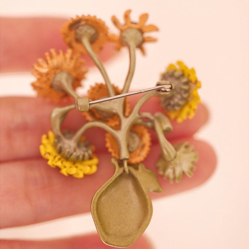 Spilla da donna a forma di vaso di girasole in smalto - image 4