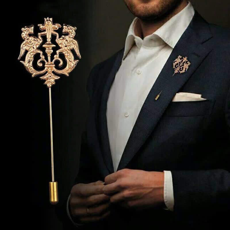 Spilla da uomo con doppio leone cavo - image 0