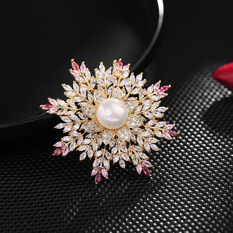 Spilla da donna con fiore di perle e fiocco di neve - Rosa - image 0