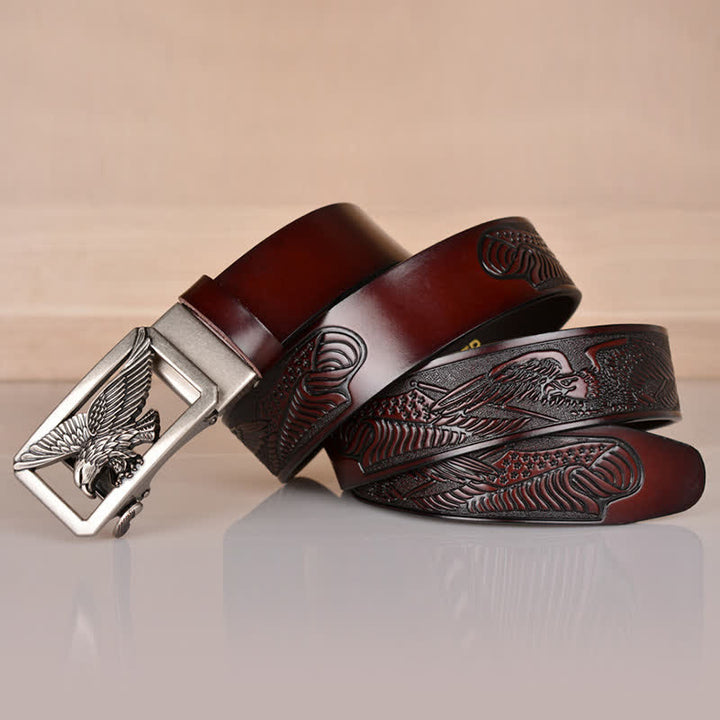 Cintura in pelle goffrata con fibbia Hollow Eagle da uomo - image 29