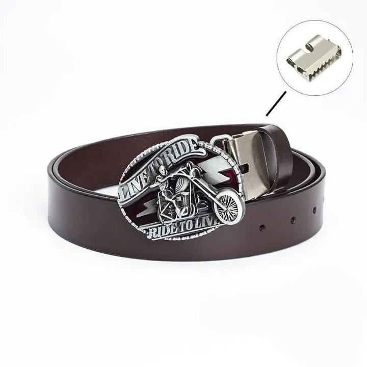 Cintura in pelle da uomo con teschio da motociclista scheletro - Legatura di ferro - Marrone / Smalto - 46 - image 23