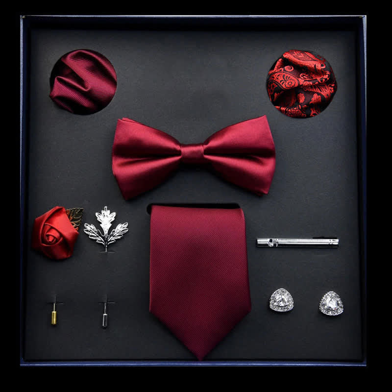 8 pezzi papillon classici da uomo rosso scuro in confezione regalo - Rosso scuro - image 0