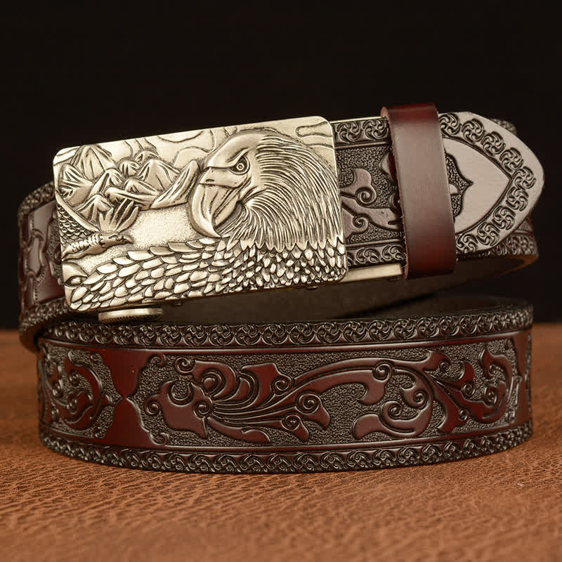 Cintura in pelle da uomo con aquila animale e paesaggio - Argento e marrone - 46 - image 13