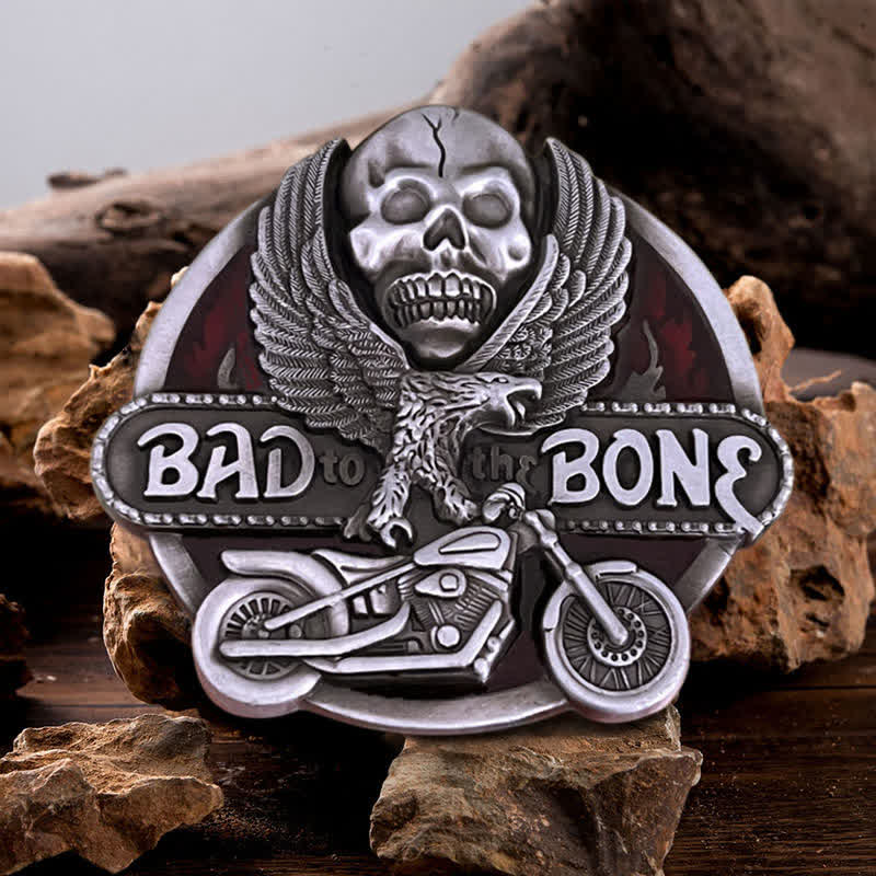 Cintura in pelle con fibbia Bad To The Bone da motociclista con teschio d'aquila fai da te da uomo - Ritorno all'osso - Senza cintura - image 0