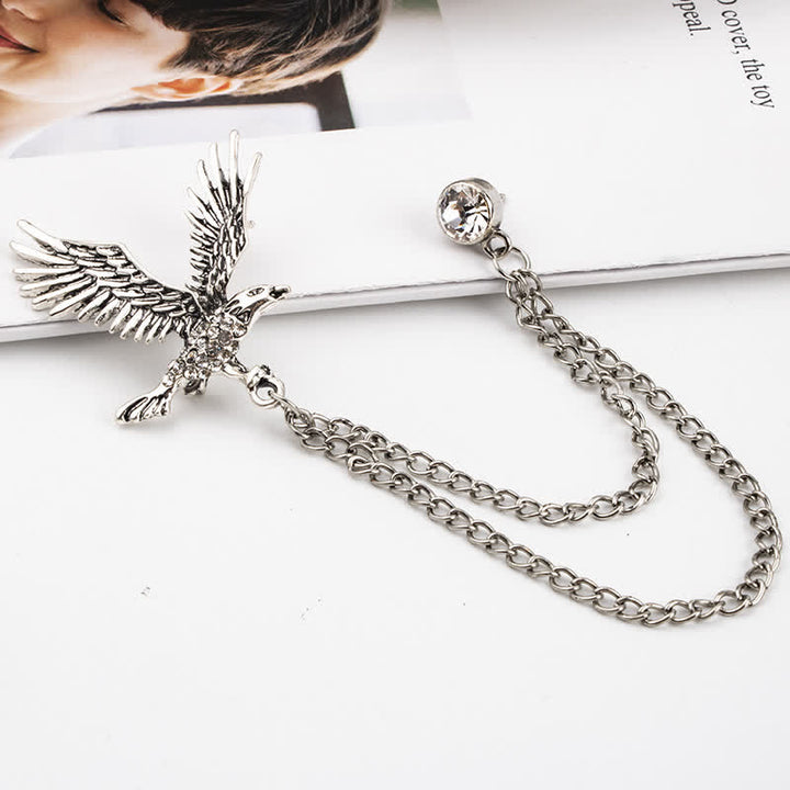 Spilla da uomo con aquila in volo e strass - Argento - image 5
