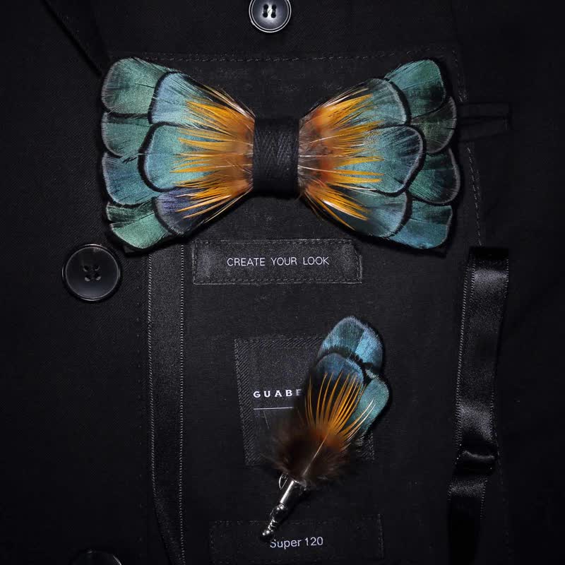 Collezione di papillon con piume classiche verdi - image 9
