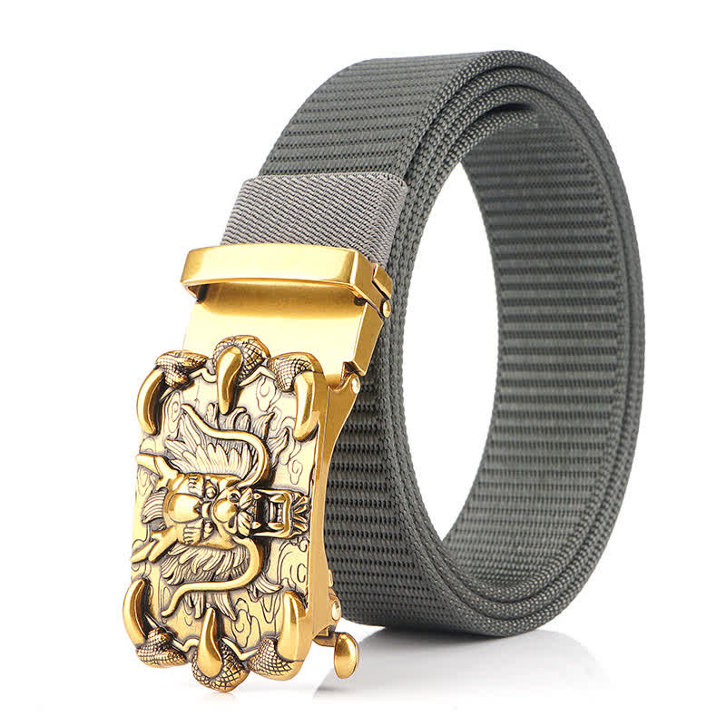 Cintura in nylon con decorazione drago casual da uomo - Grigio / Oro - 48" - image 15