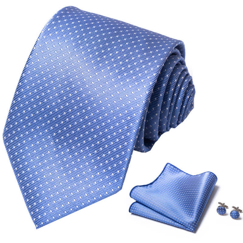 Set di 3 cravatte da uomo a pois bianchi e blu cielo - image 1