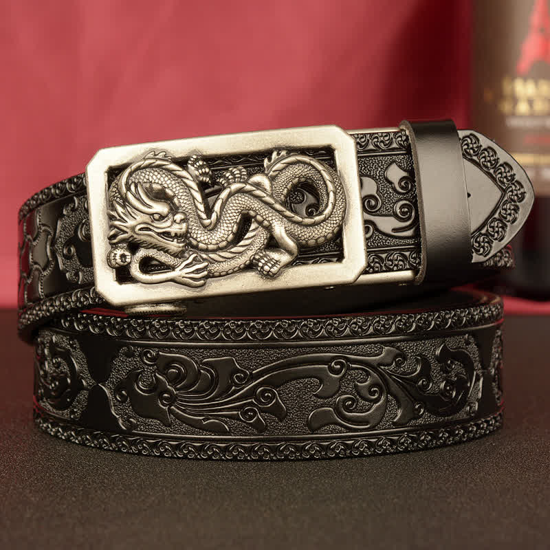Cintura in pelle con stampa drago a spirale da uomo - Argento e nero - 46 - image 17