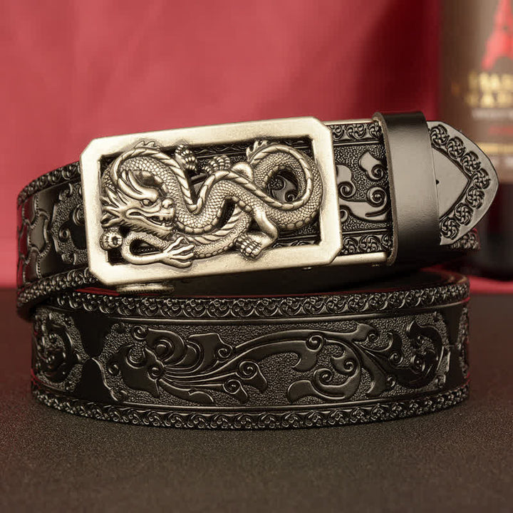 Cintura in pelle con stampa drago a spirale da uomo - Argento e nero - 46 - image 17